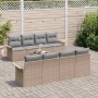 Beiges 9-teiliges Garten-Sofa-Set aus Poly Rattan mit Tisch für Terrasse und Garten.