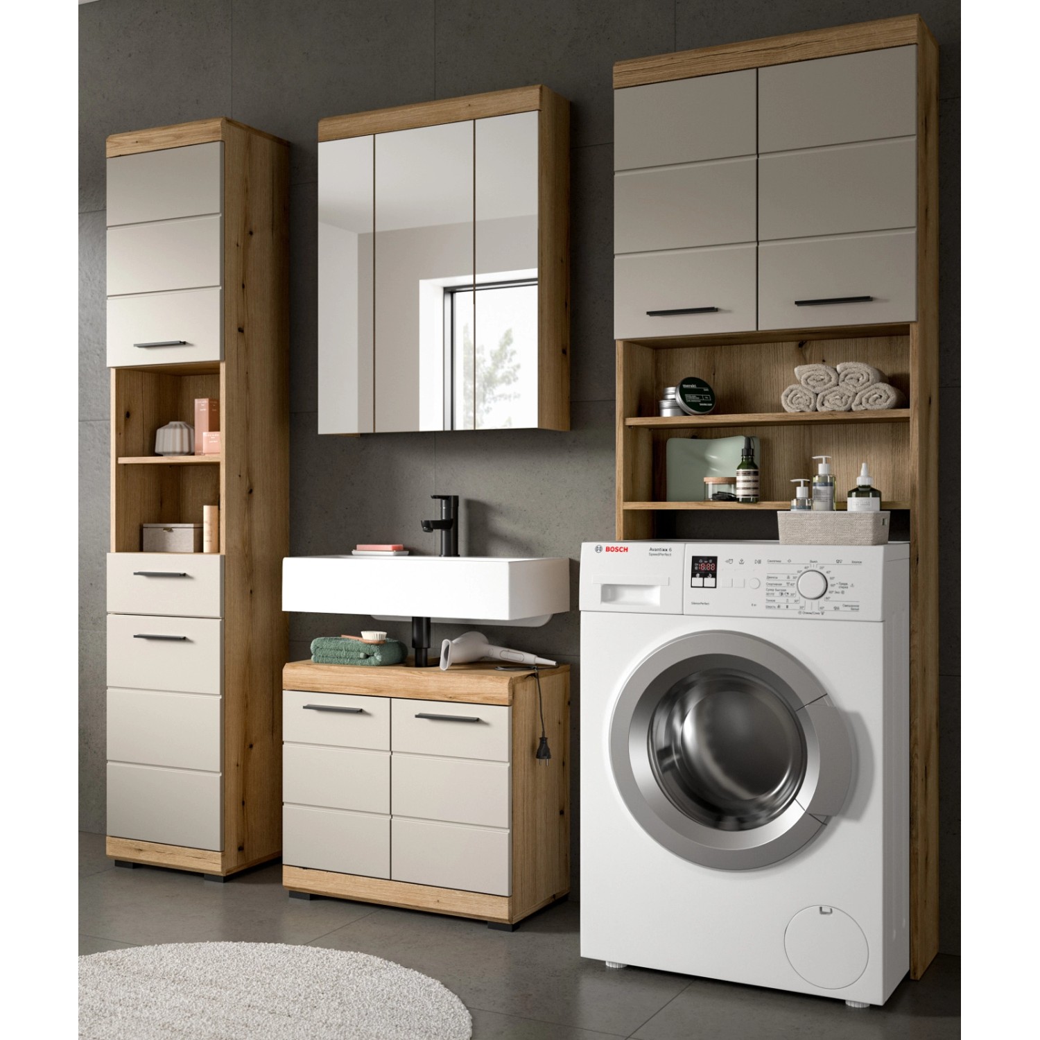 Inn.Furn Badmöbel Set in Sand und Eiche 4-teilig 190 cm Shawn günstig online kaufen