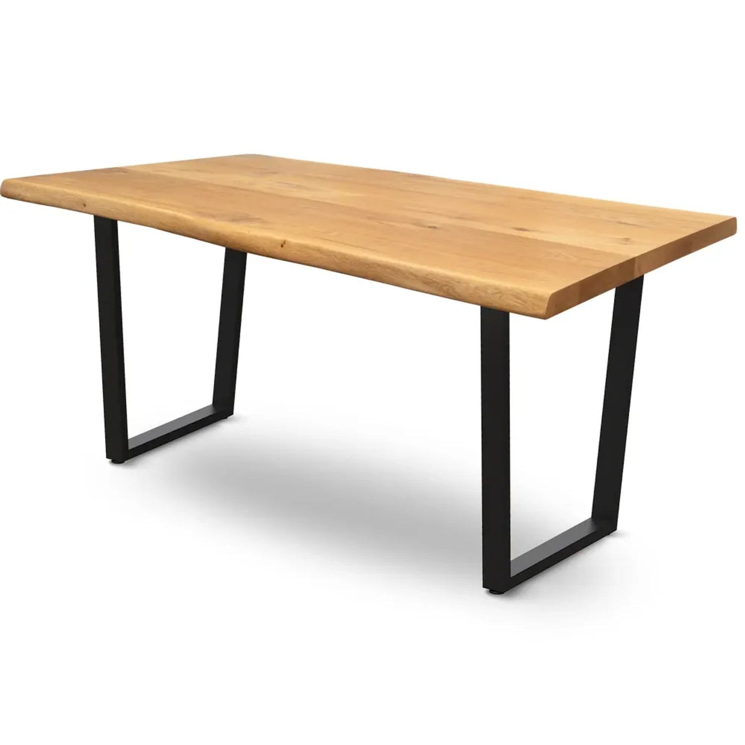 DELUKE Massivholz Esstisch mit Baumkante KEANU 160x80cm Eichenholz Trapez Gestell Wohnzimmertisch Küchentisch Esszimmertisch
