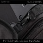 Schwarzer Karabinerclip befestigt GlamTube Pinselhalter an GlamRoller. Mobiler Make-up Organizer.