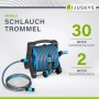Juskys Schlauchtrommel Basic mit 30m Schlauch, Handbrause und Zubehör, blau-dunkelgrau.