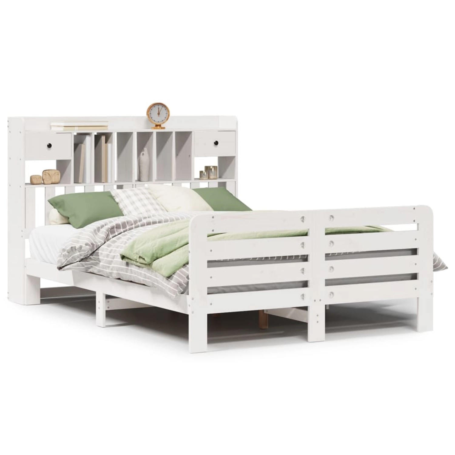 vidaXL Massivholzbett mit Regal ohne Matratze Weiß 160x200 cm Kiefer 330996 günstig online kaufen