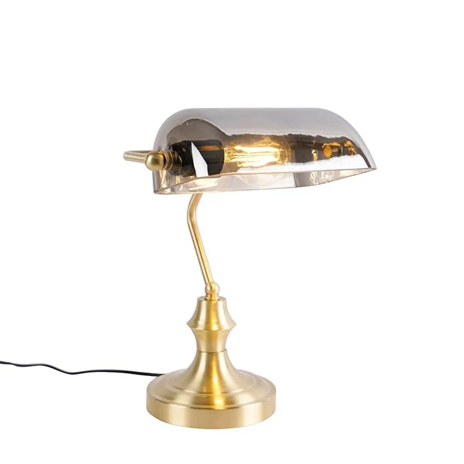 QAZQA Klassische Notarlampe Gold mit Geräuchertem Spiegelglas Banker