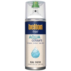Belton Free AQUAcolours Buntlack RAL 9010 Reinweiß hochglänzend. Wasserbasierter Farbspray für innen und außen.