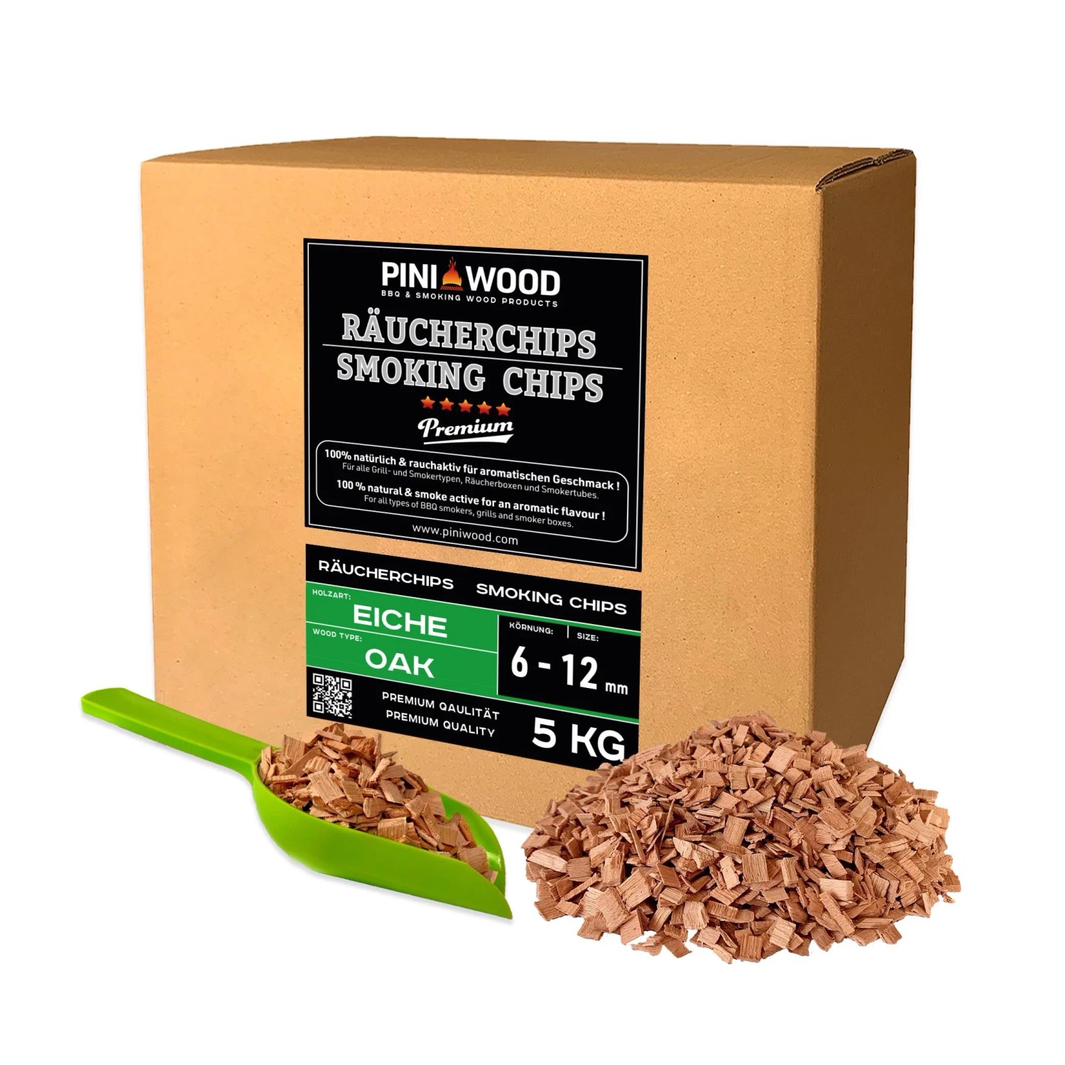 PINI Räucherchips 5 kg Eiche 6-12 mm Smoking Chips Räucherspäne