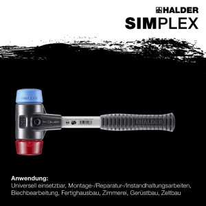 Halder Simplex Schonhammer Ø 50 mm TPE-soft Blau   Plastik Rot mit Verstärktem Tempergussgehäuse und FiberglasStiel