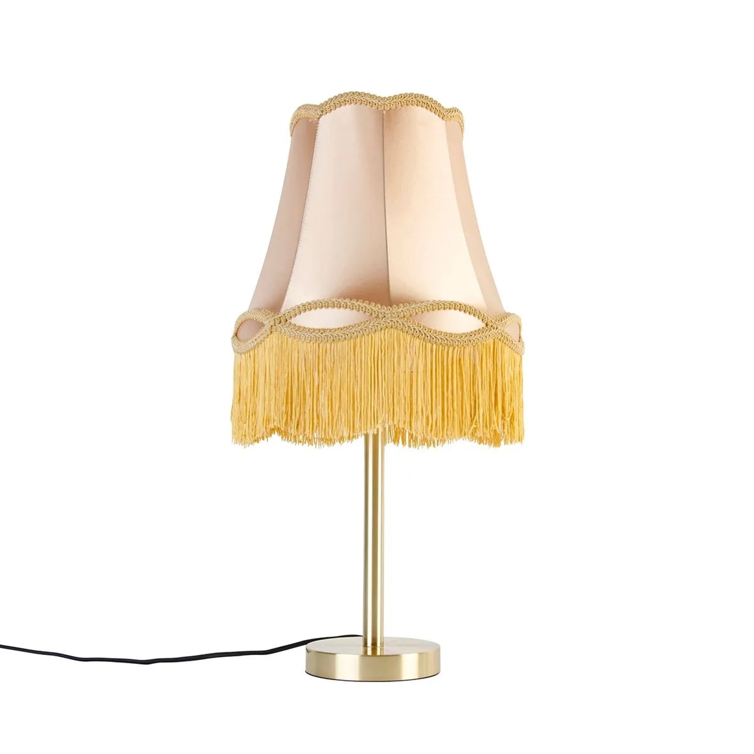 QAZQA Klassische Tischlampe Messing mit Granny Schirm Gold 30 cm Simplo