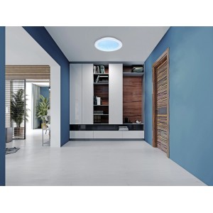Weiße LED-Deckenleuchte Tini von Globo, Ø 40cm, mit Farbwechsel und Fernbedienung in modernem Wohnraum.
