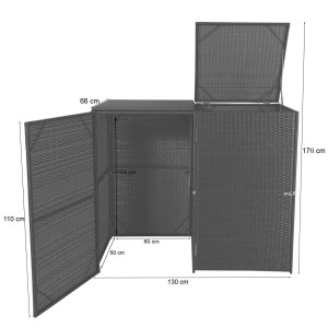 Proregal 2er-Mülltonnenverkleidung HxBxT 176x130x131 cm Poly-Rattan 2x120L Braun Mülltonnenbox Mülltonnenabdeckung