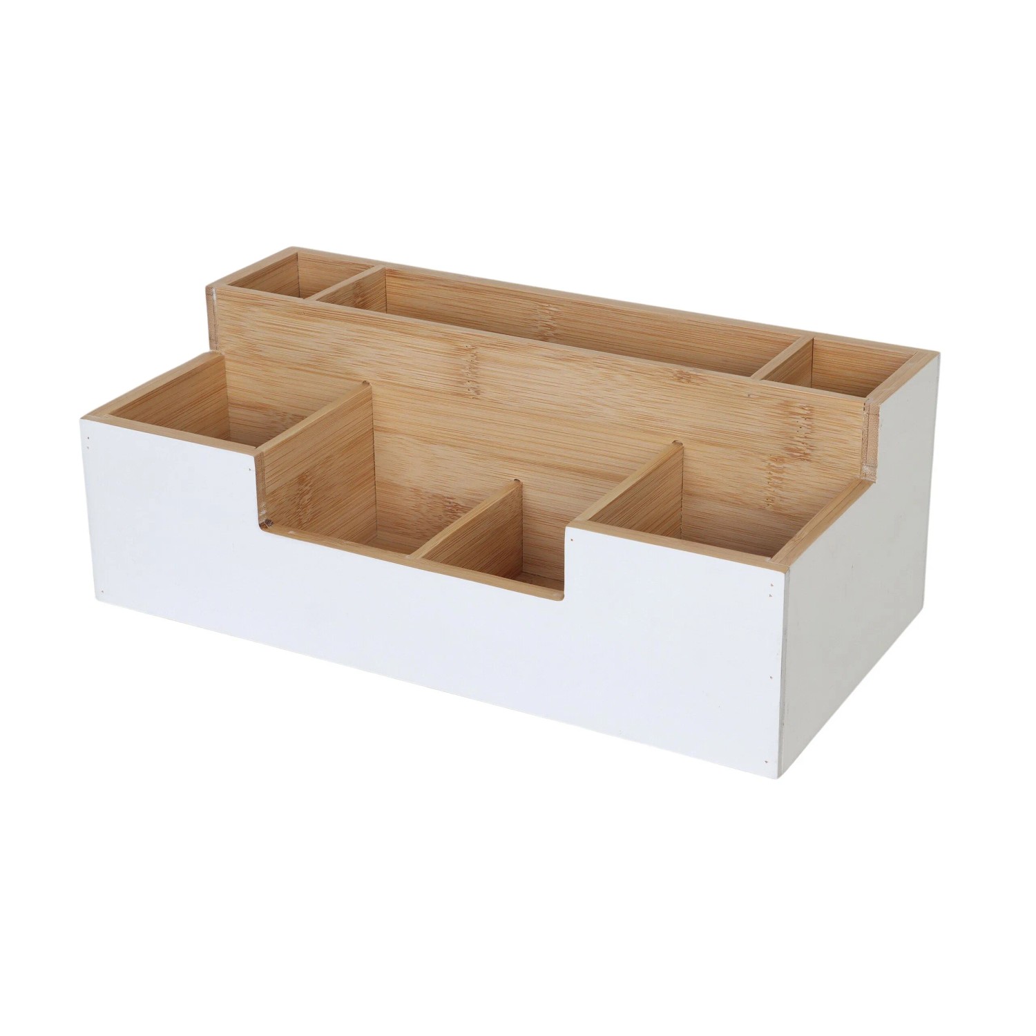 Relaxdays Schreibtischorganizer Bambus Weiß 7 Fächer 11 cm x 30 cm x 15 cm