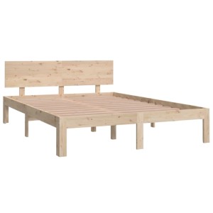 vidaXL Massivholzbett, 135x190 cm, Kiefernholz Bettrahmen mit Lattenrost und Kopfteil.