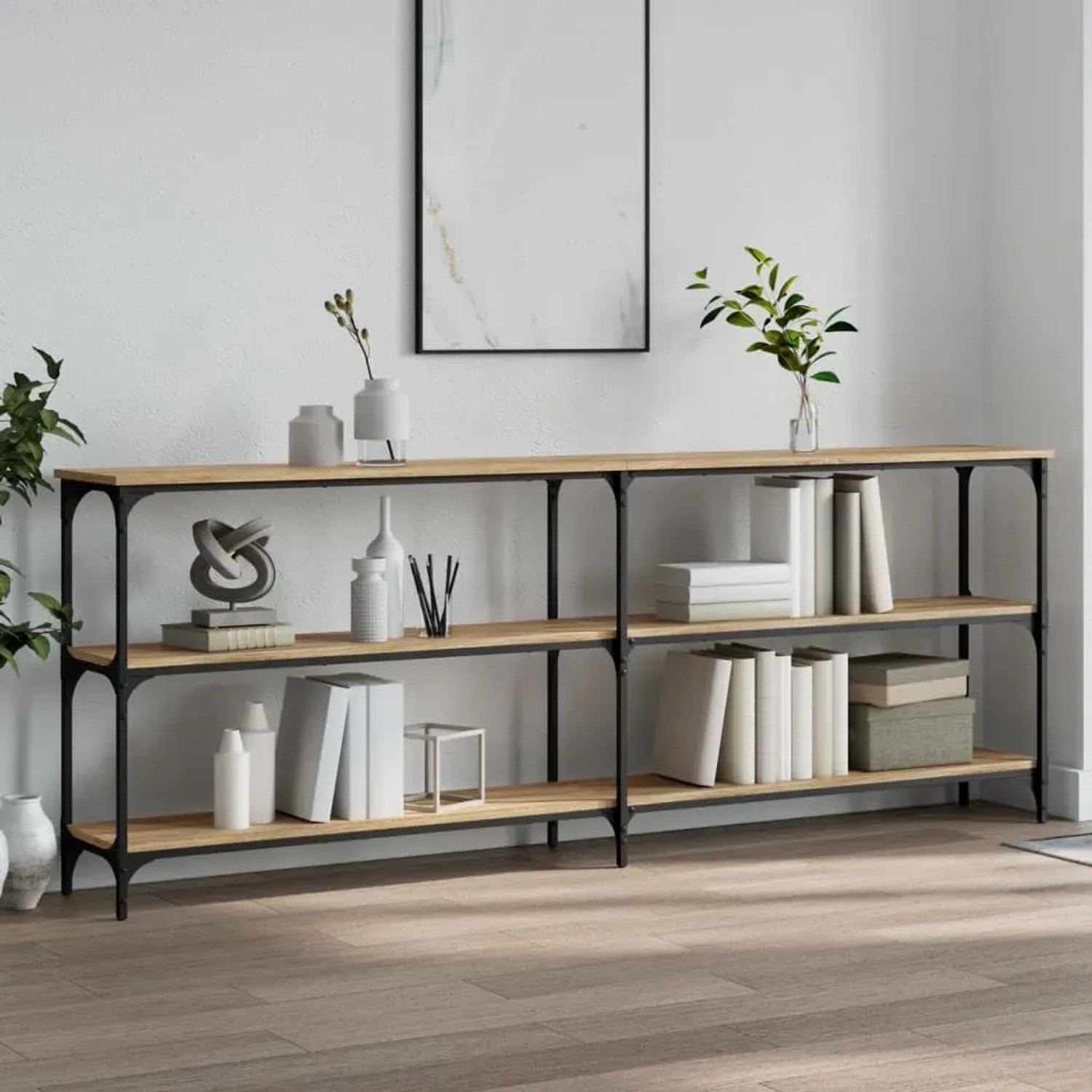 VidaXL Konsolentisch Aus Massivholz – 200x29x75 Cm, Industriell, Für Wohnzimmer Oder Büro
