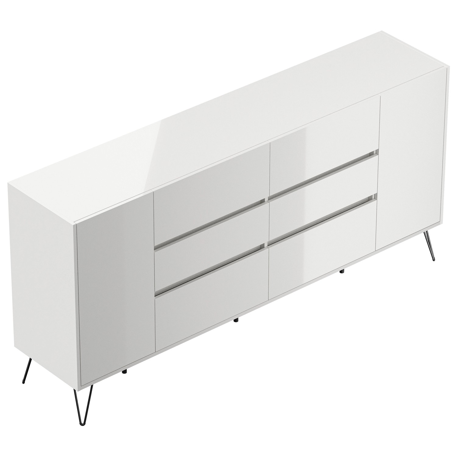 Posseik Sideboard Industrial R 6 Schubladen 2 Türen 200 cm Weiß Hochglanz günstig online kaufen