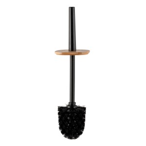 WENKO WC-Garnitur Rotello Schwarz mit Bambusdeckel. WC-Bürste für Bad und Gäste-WC.