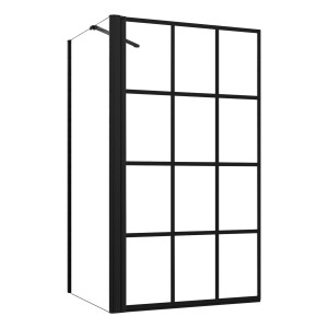 AICA Badewannenfaltwand 80x75cm, kariert schwarz, mit Seitenwand, 140cm hoch.