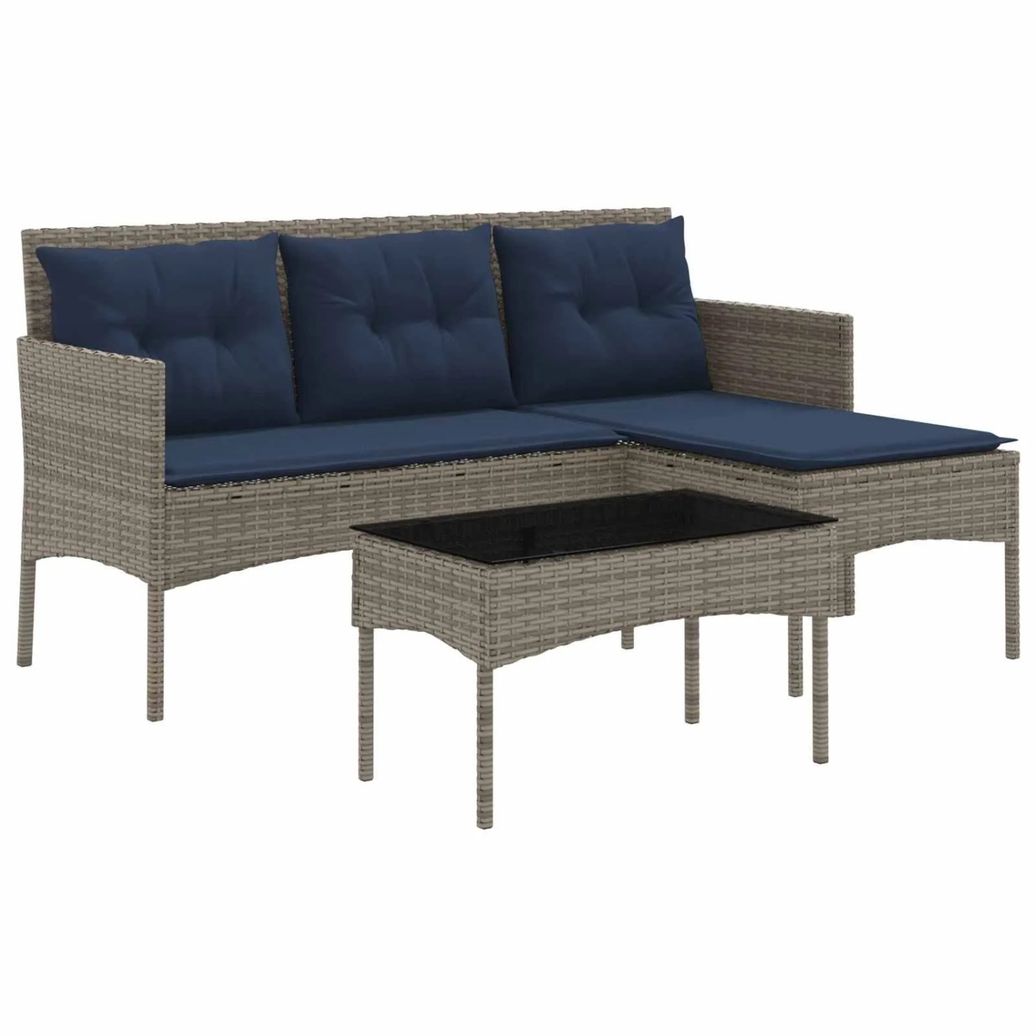 vidaXL Gartensofa-Set mit Kissen 2-Tlg Grau und Marineblau Poly-Rattan 4103810