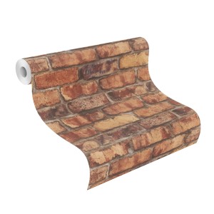 Rasch SK-Tapete Tesa 371925 Clayton Orange mit Ziegelmuster, Rollenansicht.