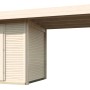 Unbehandeltes WekaLine Holz-Gartenhaus mit Flachdach und Anbau, 590x377cm.
