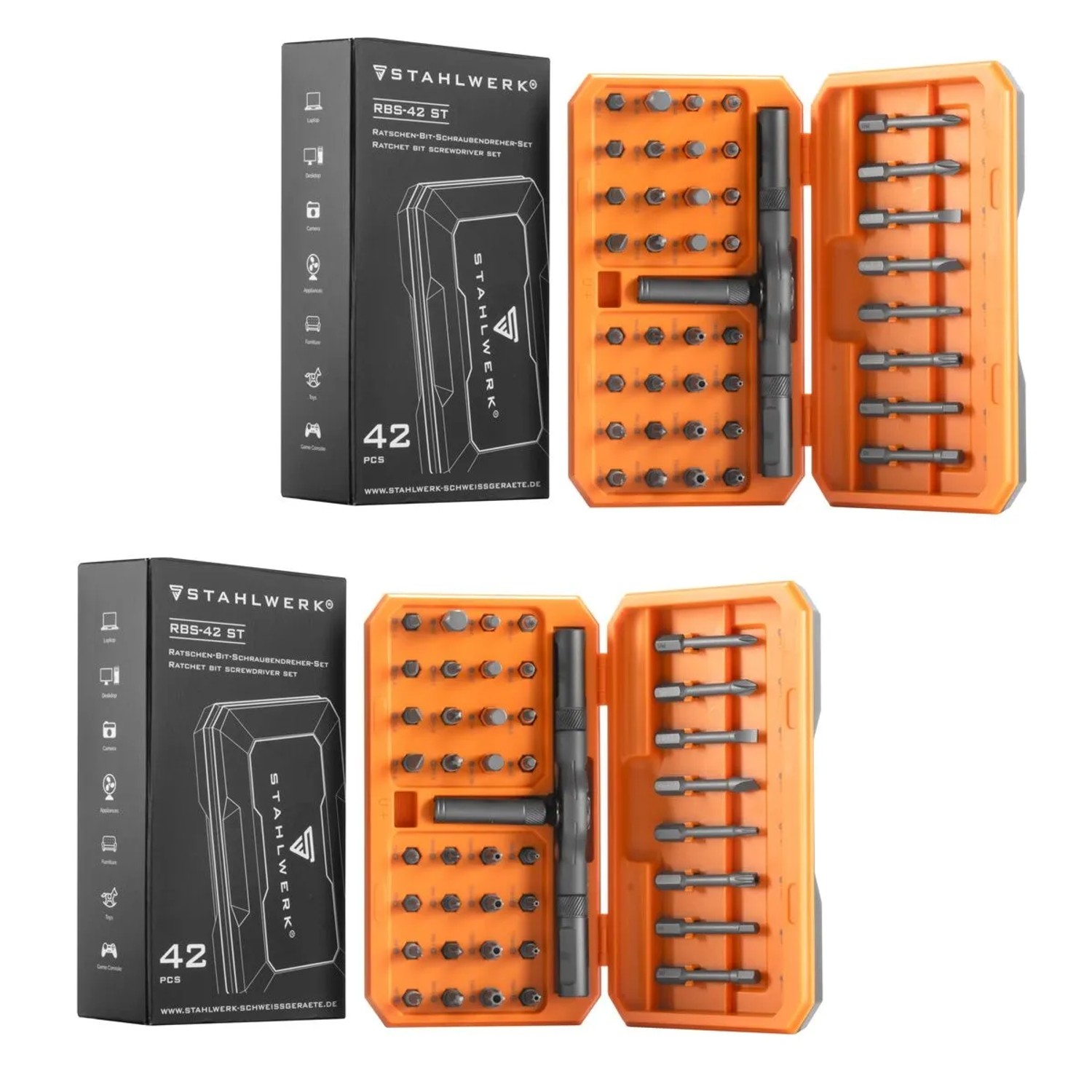 STAHLWERK Ratschen Schraubendreher Bit Set RBS 42 ST 42 Teilig Ratsche 2er Set