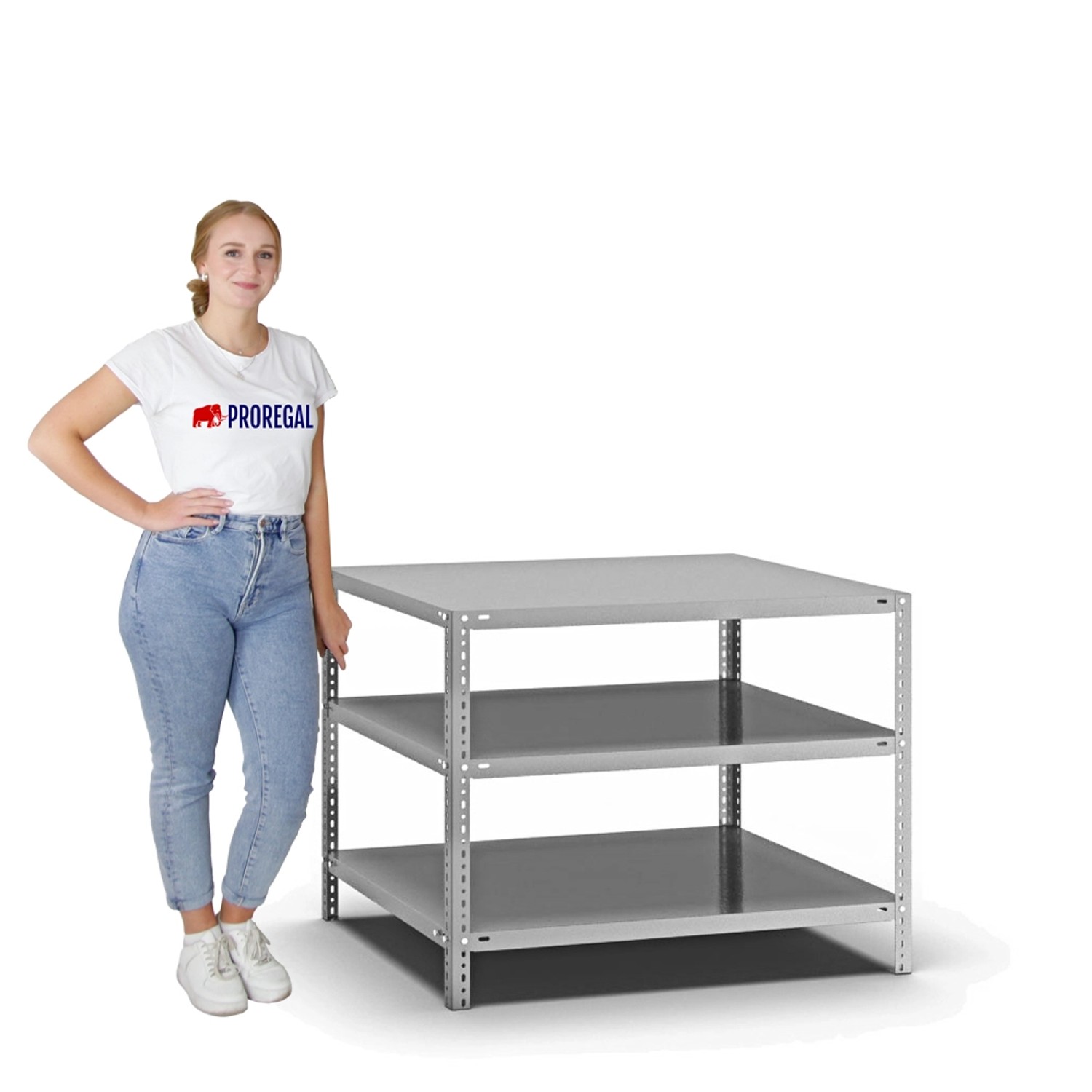 Verzinktes PROREGAL Fachbodenregal mit 3 Ebenen, Schraubsystem, beidseitig nutzbar, 80x100x80 cm.