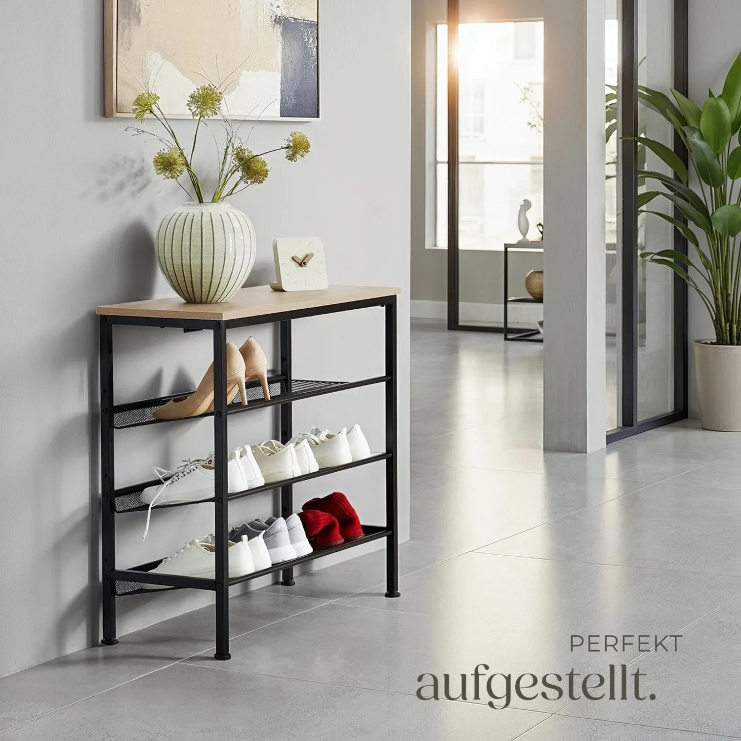 Tectake Schuhregal Wolverhampton Industrial Style Holz und Stahl  75 50 x 30 50 x 69 50 cm Industrial Holz Hell  Eiche Sonoma_8
