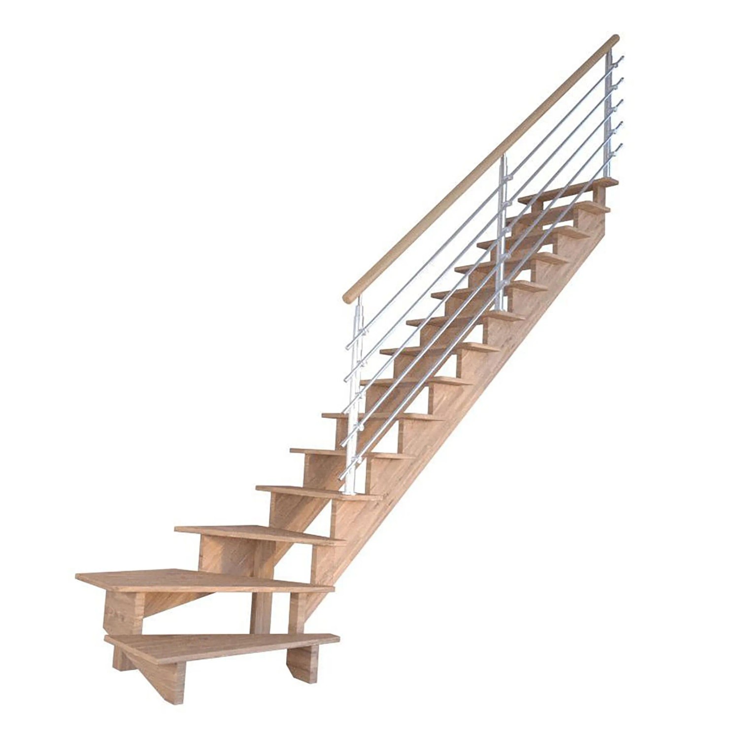 Treppe Lindos Eiche Gewendelt R 100 cm Design-Geländer-Edelstahl FSC® günstig online kaufen