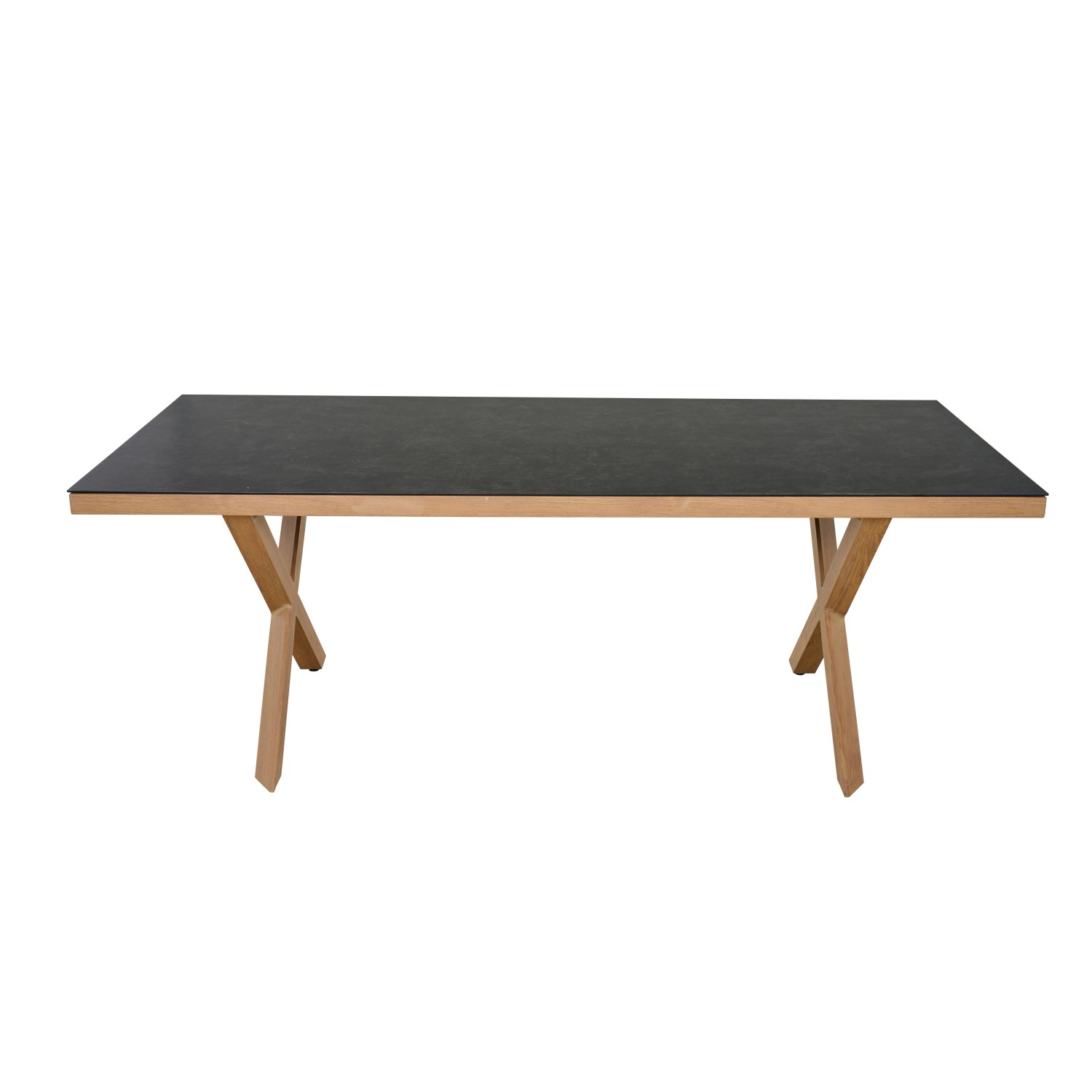 Rechteckiger Siena Garden Gartentisch aus Teakholz, 90x200 cm, mit schwarzer Tischplatte und hellem Holzgestell.