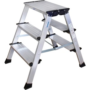 Krause Doppel-Klapptritt Treppo mit 2x3 Stufen, Aluminium Trittleiter für den Innenbereich.