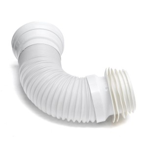Weißes, flexibles WC-Anschlussrohr DN110 aus Kunststoff, gebogen. Variabel 275-550mm für einfache Montage.