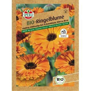 Samenpackung Sperli BIO Ringelblume Orange: Einjährige, orangefarbene Calendula-Blüten für Beet und Kübel.