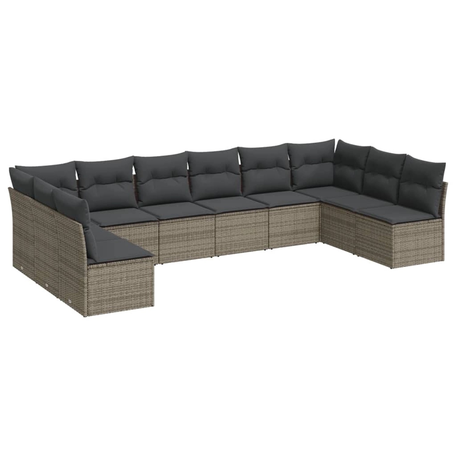 vidaXL 10-tlg Garten-Sofagarnitur mit Kissen Grau Poly Rattan Modell 6