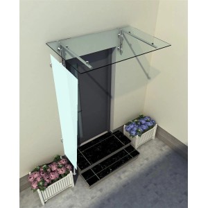 Glasvordach Hagen mit Seitenteil aus Milchglas, 80x200x60 cm, für Eingangsbereiche.