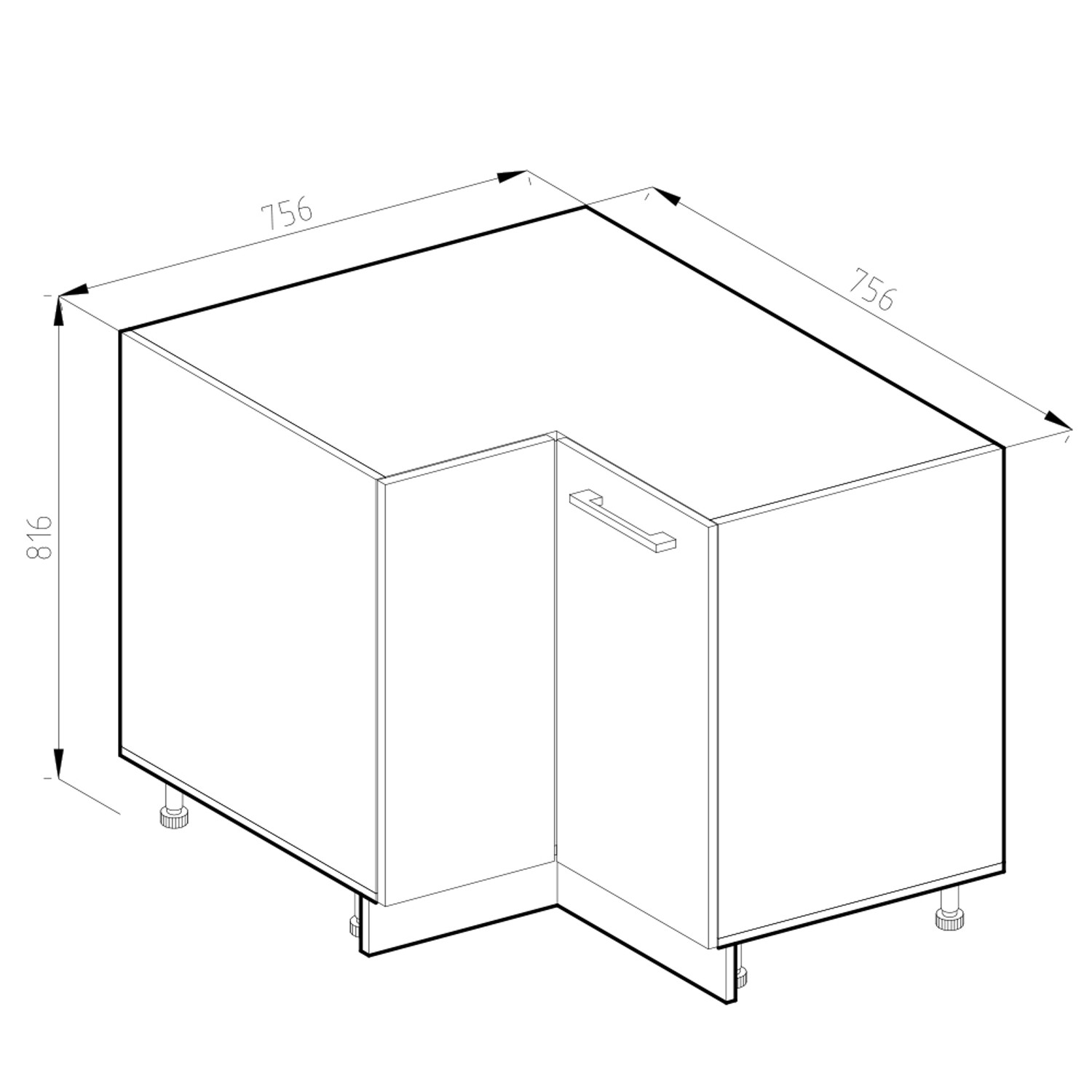 Skizze des Vicco Eckunterschranks R-Line in Weiß Hochglanz/Anthrazit, Küchenschrank mit Maßen.