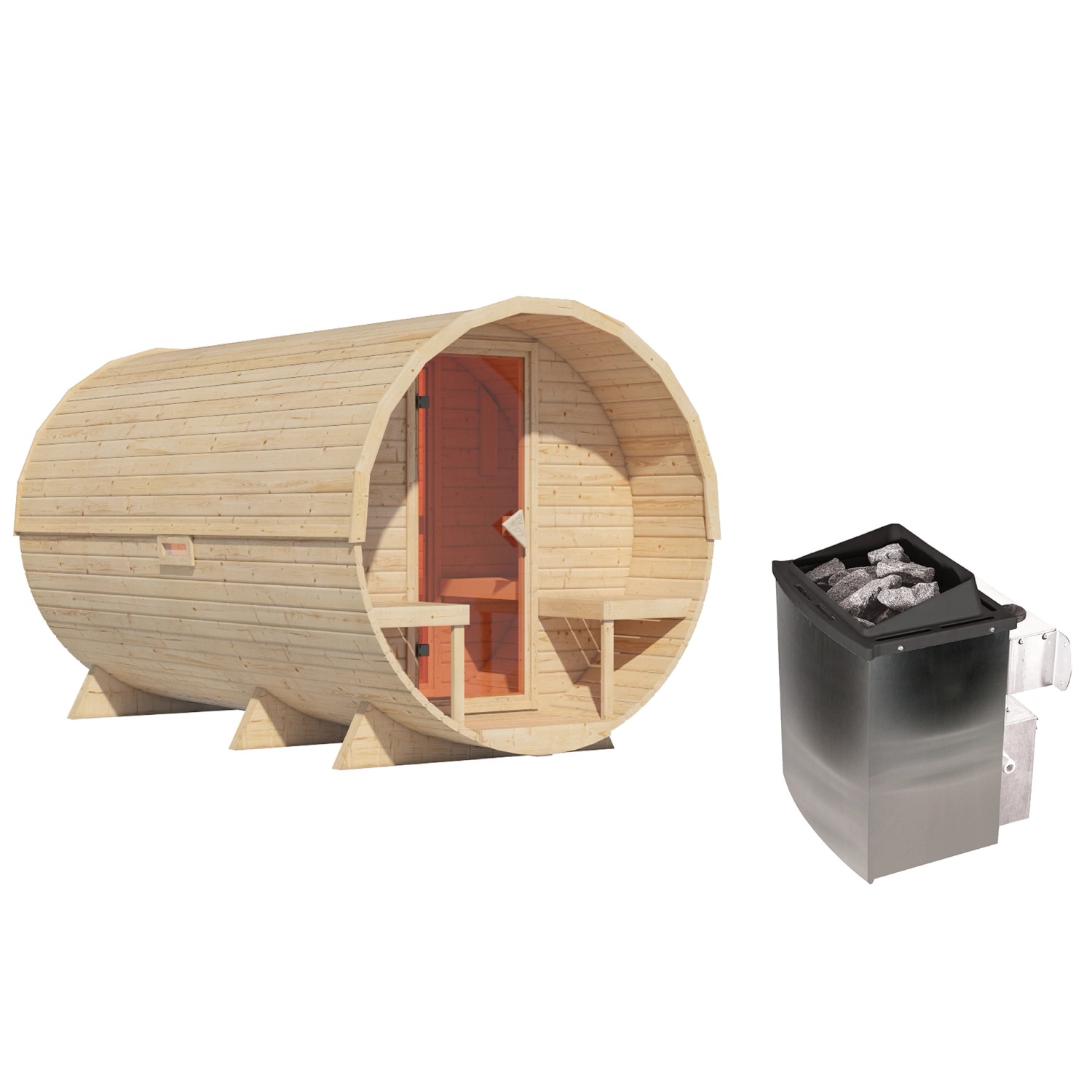 Karibu Fasssauna-Set Talea XXL mit Ofen 9 kW Integriert inkl. Kabelzubehör günstig online kaufen