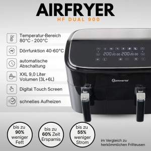 Sommertal Heißluftfritteuse HF DUAL 900 mit Doppelkammer  9 Liter