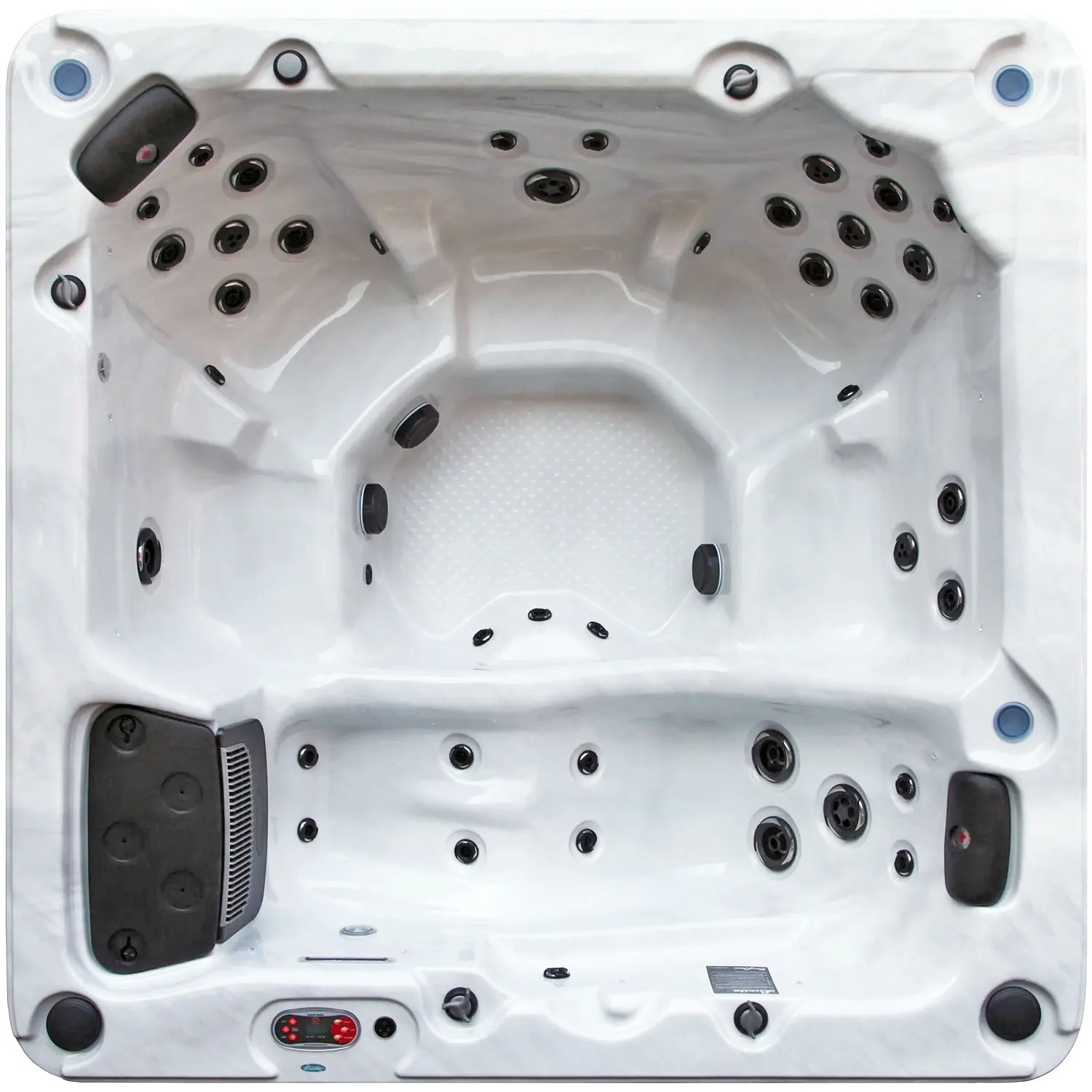 Canadian Spa ThunderBay Whirlpool, Innenansicht von oben, weiße Wanne mit schwarzen Düsen.