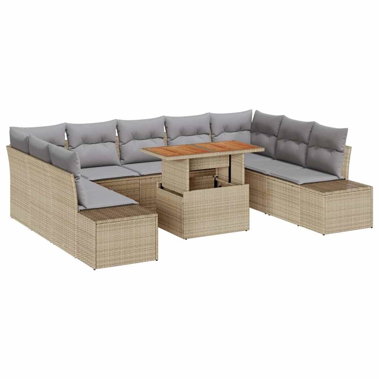 vidaXL Garten-Sofa-Set mit Speicher 10-Tlg Beige Poly Rattan 3358744 günstig online kaufen