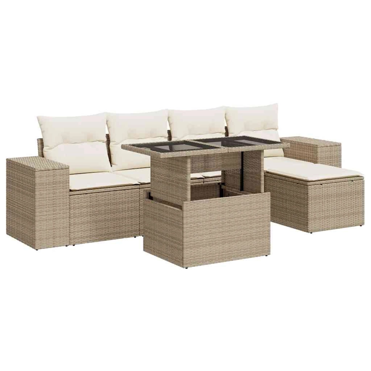 vidaXL 6-Tlg Garten-Sofagarnitur mit Kissen Beige Poly Rattan 3326779 günstig online kaufen