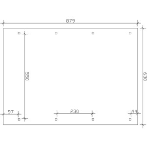 Skizze Doppelcarport Wendland Eiche hell, Maße 630x879cm, Pfostenpositionen