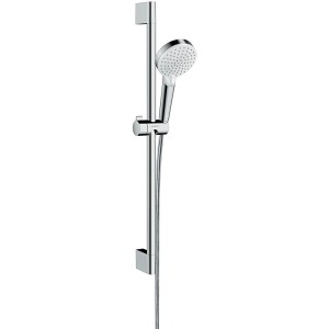 Hansgrohe Crometta Vario Brauseset mit Stange (65cm), Handbrause und Schlauch in Weiß-Chrom.