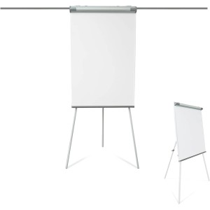 Klappbares KARAT Flipchart mit Dreibein Stativ und Papierhaltern, ideal für Büro und Präsentationen.