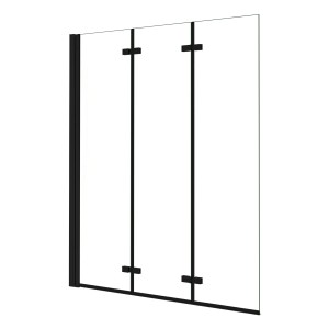 AICA Badewanneaufsatz 130x140cm, 3-teilige Duschwand mit schwarzem Rahmen und Klarglas.