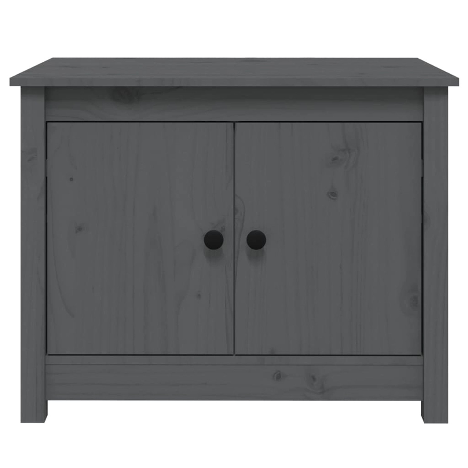 Grauer vidaXL Couchtisch aus Kiefernholz mit zwei Türen und Stauraum.