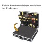 Geöffneter TECH-CRAFT Werkzeugkoffer mit Werkzeug und Schaumstoffeinlage.