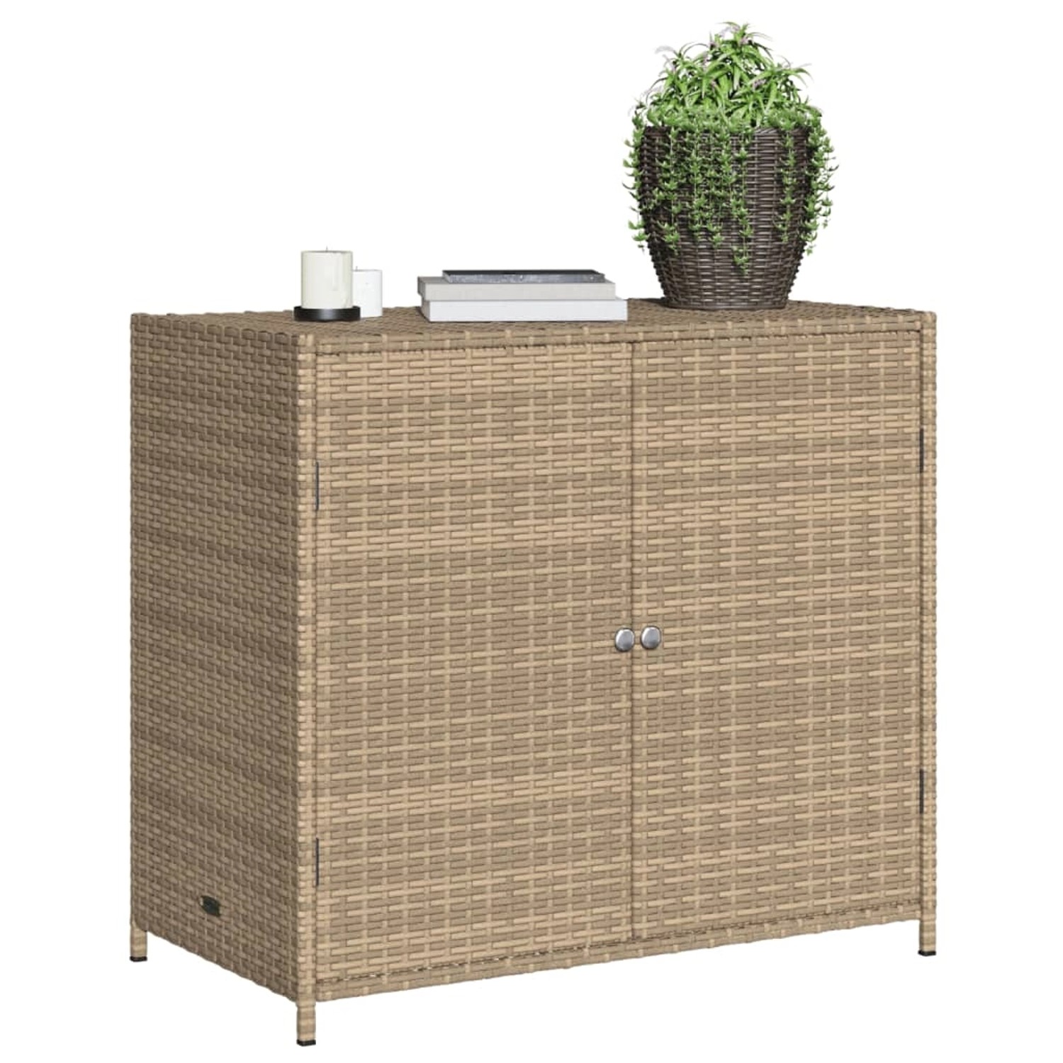 Beiger VidaXL Gartenschrank aus Poly Rattan, ideal zur Aufbewahrung im Garten.