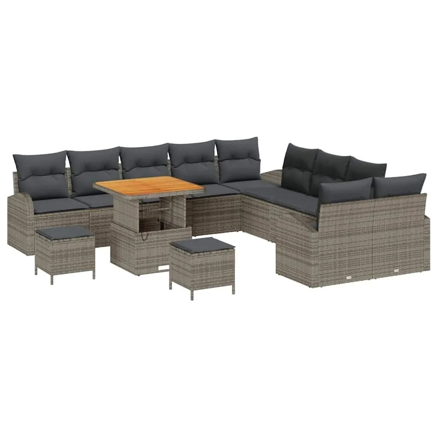 vidaXL Garten-Sofa-Set mit Kissen mit Speicher 13-Tlg Grau 3364403