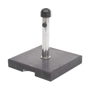 Schwarzer, eckiger MCW Sonnenschirmständer F92 mit Edelstahl-Halterung und Granitfuß.