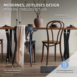 ML-Design Tisch mit schwarzen Tischbeinen in X-Form aus Stahl. Esstisch.