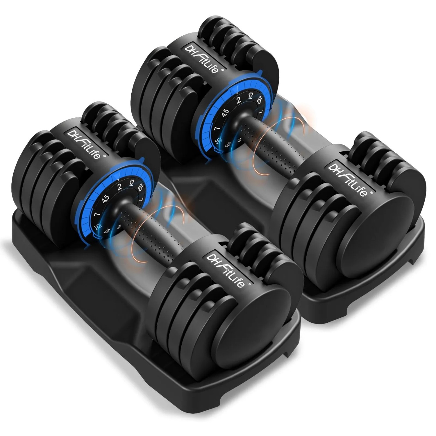 DH FitLife 2er Set Verstellbare Kurzhanteln 12 kg für Heimtraining mit 5 Gewichtsstufen