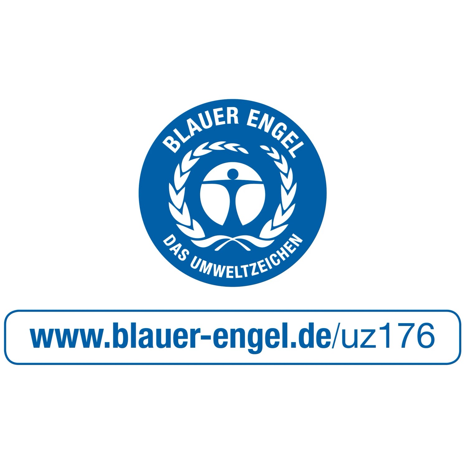 Blauer Engel Siegel mit stilisierter Mensch-Figur und Lorbeerkranz, URL: blauer-engel.de
